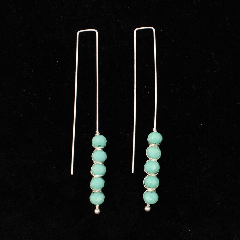 M&F Western Silver Strike Earrings Drop Aqua Beads NEW